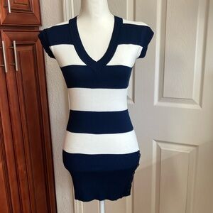 Y2k SayWhat? Striped Navy and White V-Neck Dress Size:S